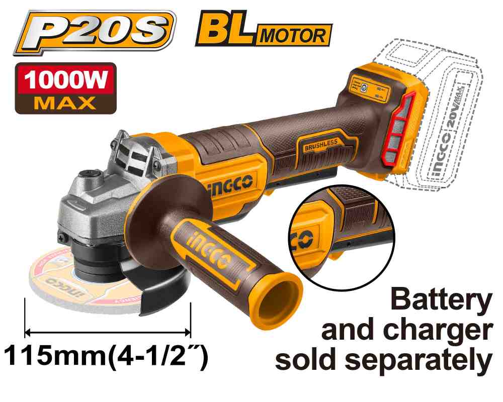 Amoladora 115mm 1000W 20 V *no Incluye Car/bat INGCO